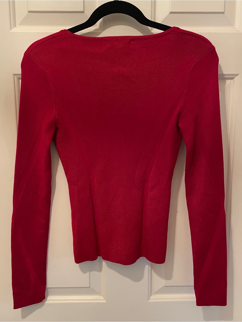 GUESS Women's Red V-Neck Long Sleeve Top with Center Accent - Picture 6 of 11